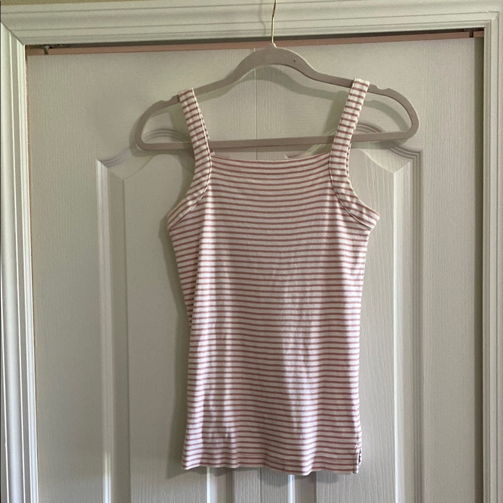 LOFT Pink and White Fitted Sleeveless Tank Top